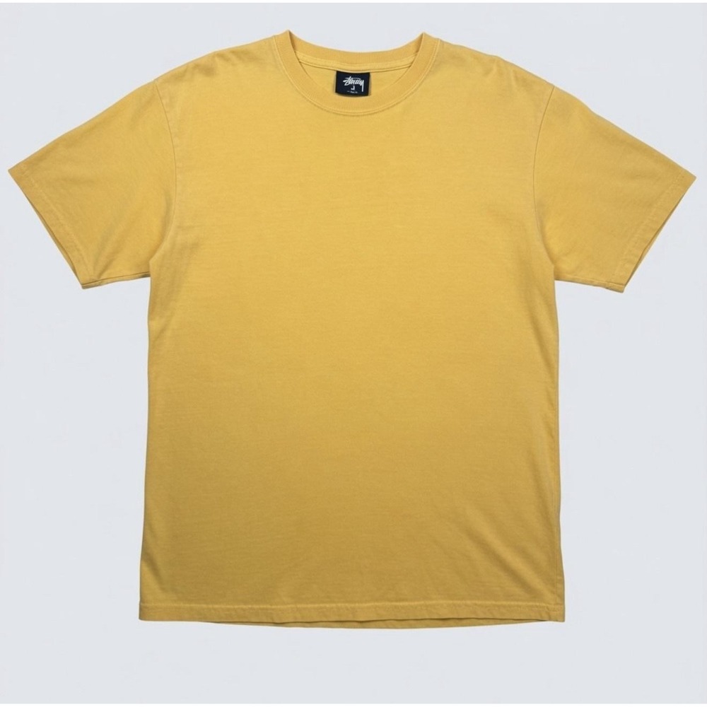 Stussy Shirt Mens M Yellow Crew Neck Cotton Tee Short Sleeve Made In Mexico